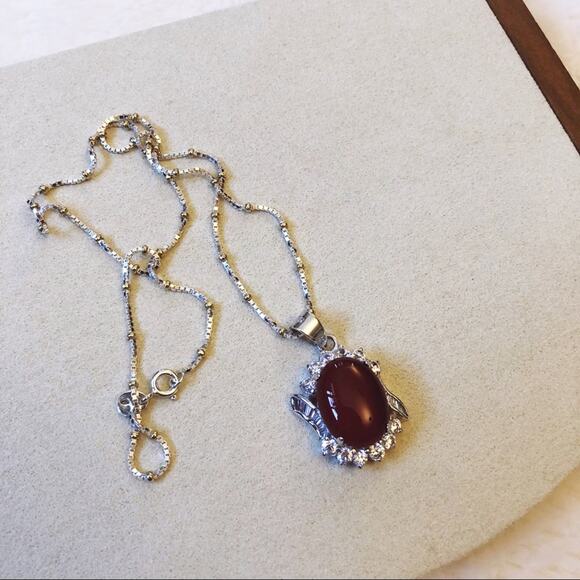 Sterling Silver Red Crystal Pendant Necklace - Picture 8 of 9